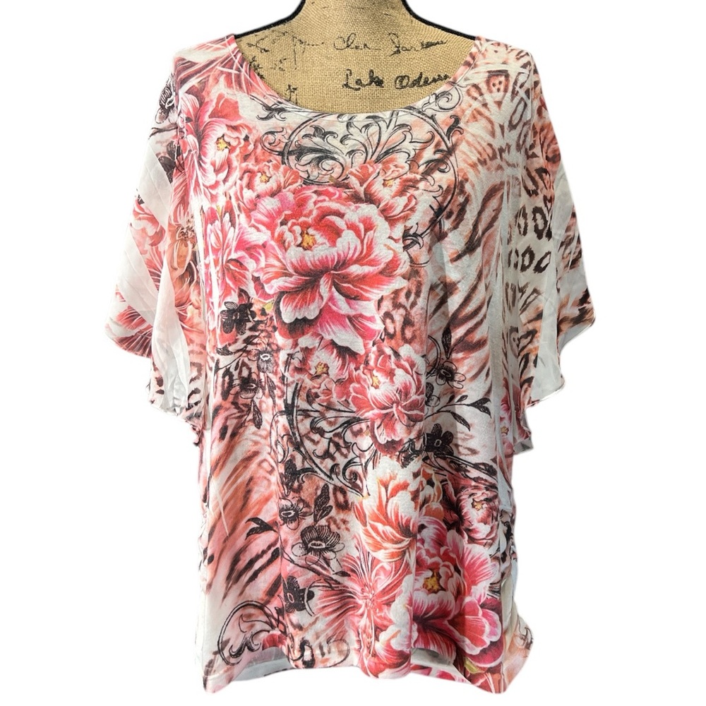Vintage rare Lavish plus. EC. pink floral pattern scoop neck Size 3X